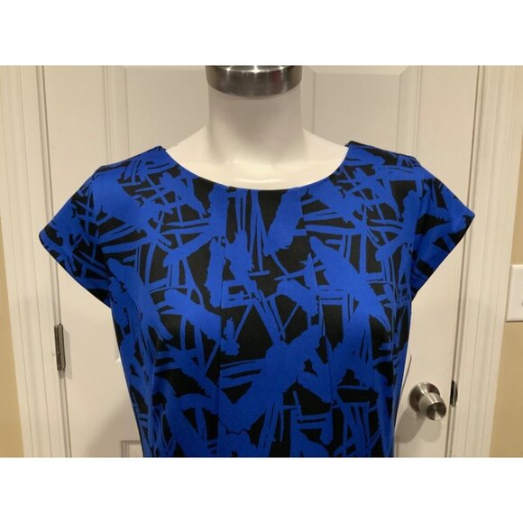 Michael Kors Blue & Black Geometric Fit & Flare Short Sleeve Dress Size 10 - Picture 2 of 8